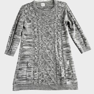 Effeci Women's M Marble Gray Cable Knit Sweater Tunic Mini Dress Pockets Buttons
